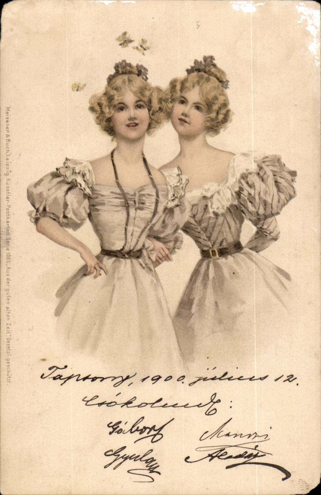 Fantasy - Woman - Twins with surprised expressions and dance hall eyes (Hungarian chart Hungary Hungary) - CPA