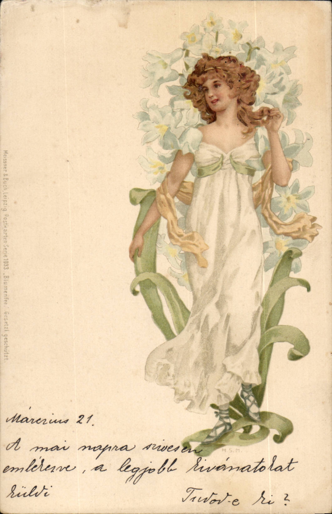 Fantasy - Woman - Woman in elegant draping costume (Hungarian chart Hungary Hungary) - CPA Close to Mucha