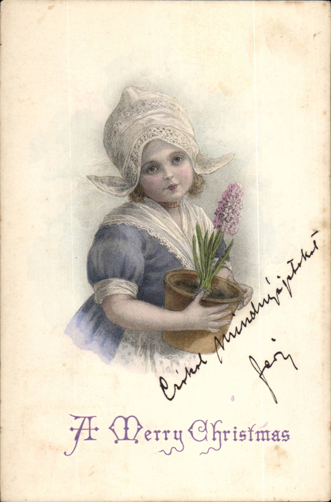 Fantasy - Child - Adorable child with pot off flowers (Hungarian chart Hungary Hungary) - CPA