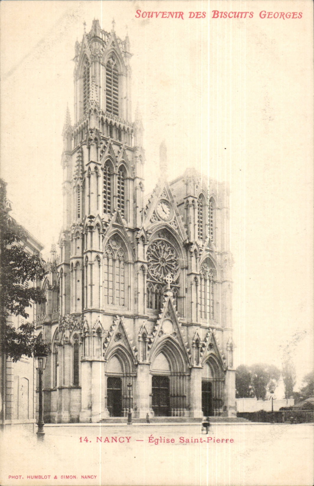 Nancy CPA Eglise Saint Pierre + publicite Souvenir des Biscuits Georges