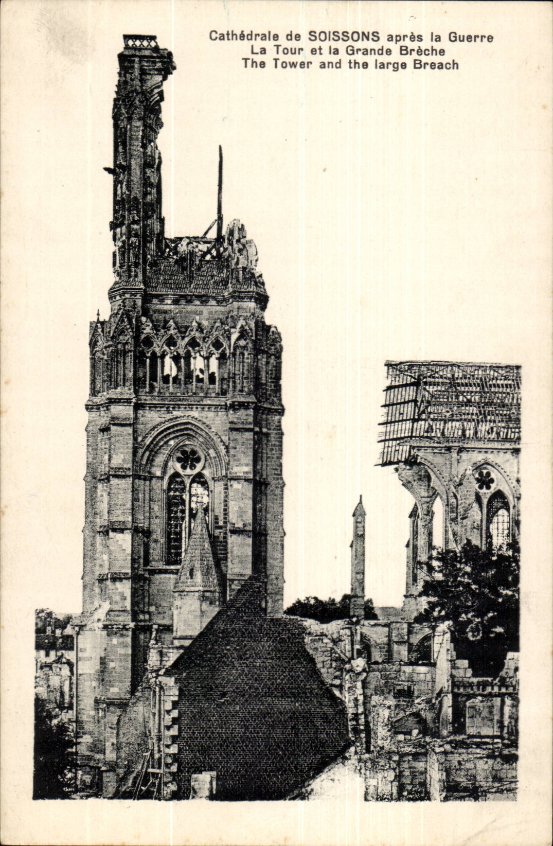 CPA Cathedral of Soissons after the war the tower of the Large Breach