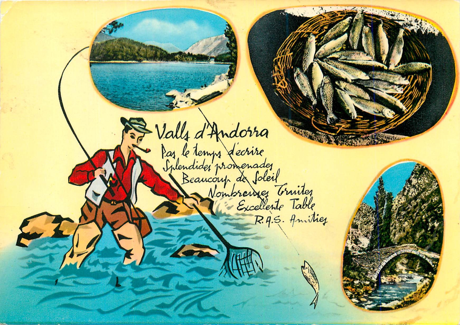 CPM Valls d Andorra Lac d Engolasters Pont St Antoine  Plateau de truites Peche
