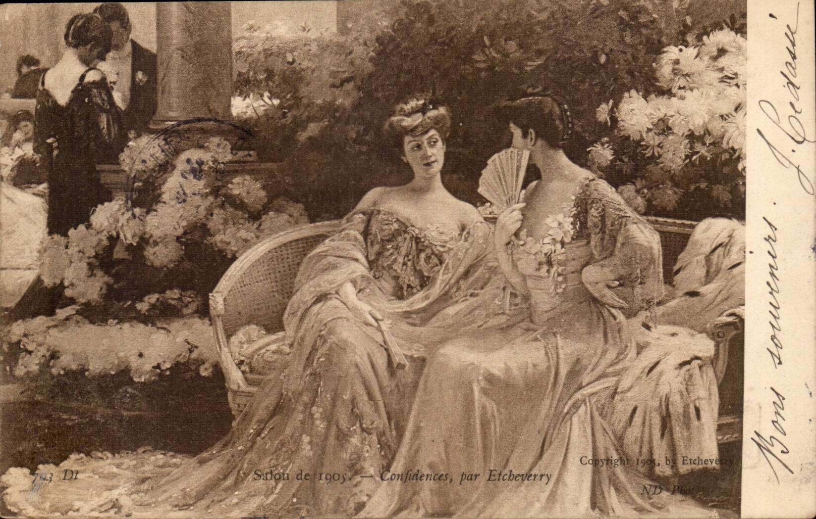 Living room of 1905 CPA Confidences by Etcheverry (women)