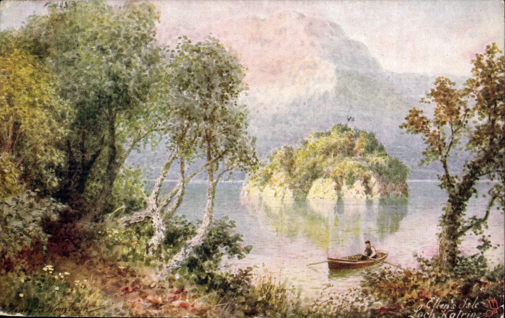 CPA Phantasie-Landschaftsboot