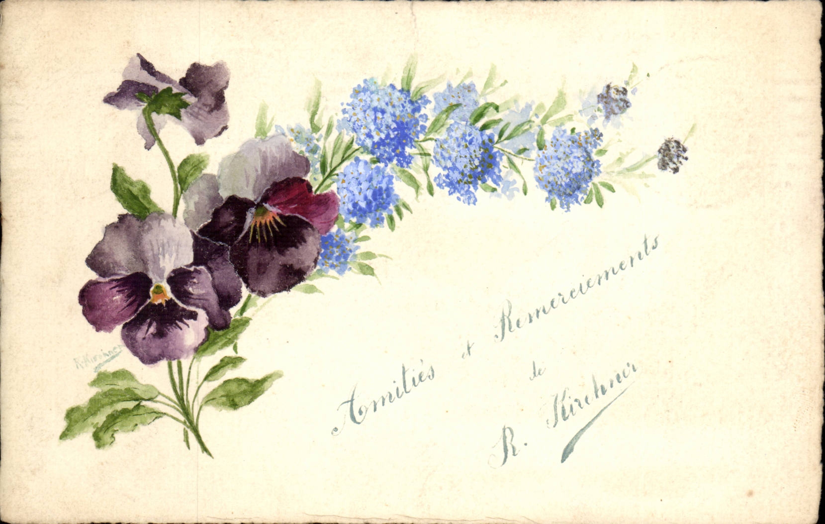 Fantaisie Voeux CPA Amities et remerciements (fleurs)