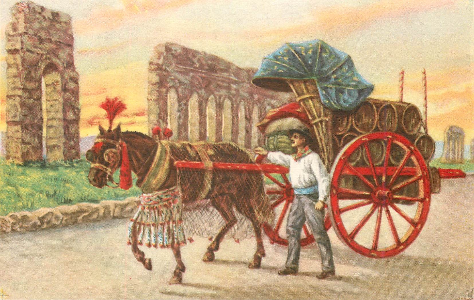 CPA Roma Carro da vino (Costumi Romani) Folklore