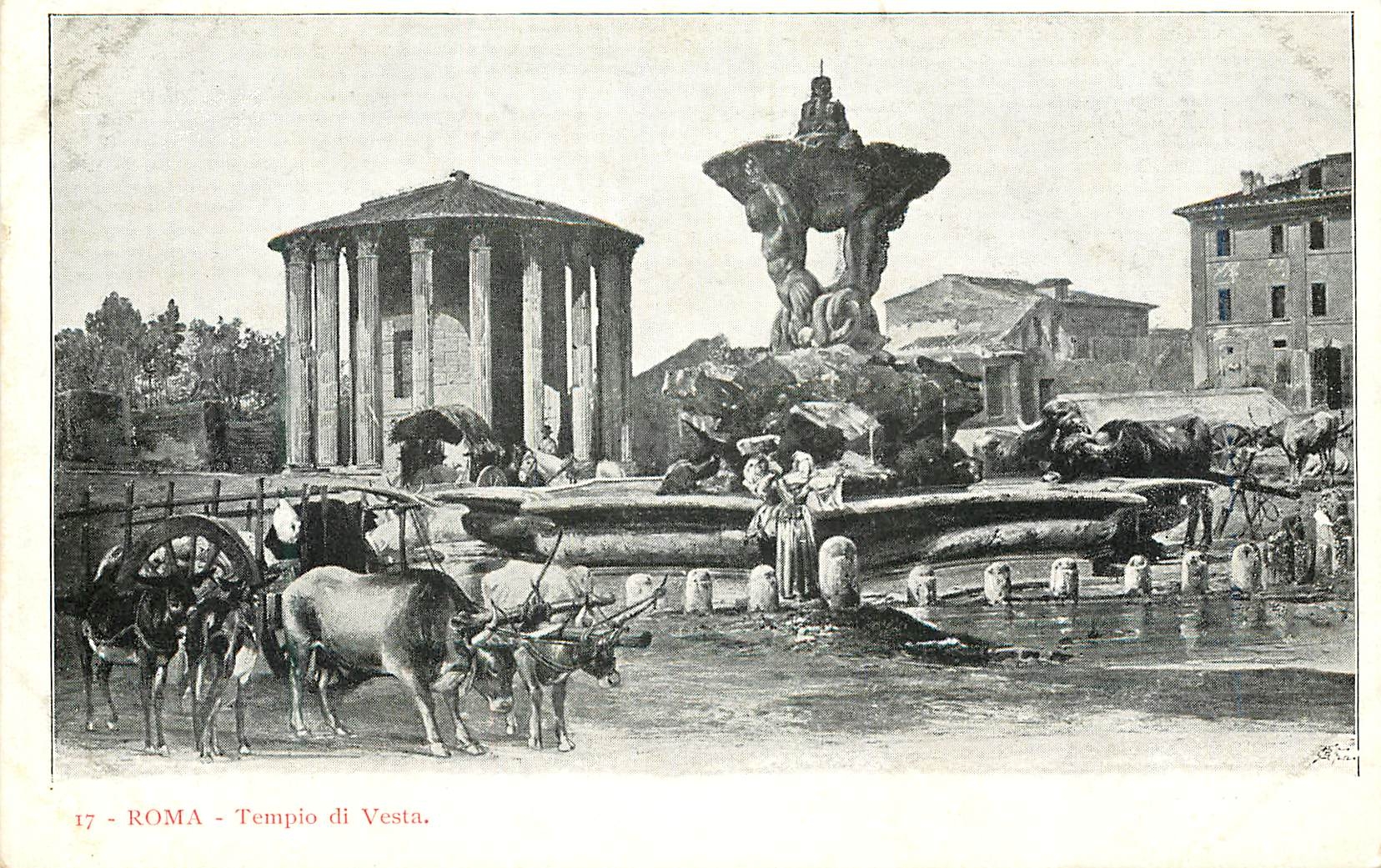 CPA Roma Tempio di Vesta Attelage de bœufs