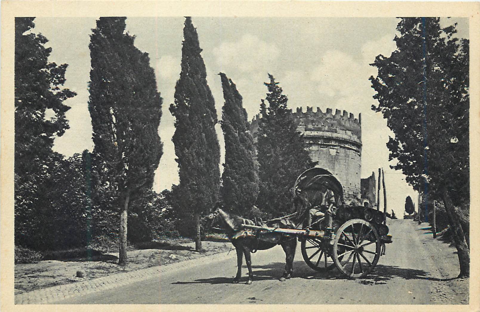 CPA Roma Tomba di Cecilia Metella Attelage Cheval