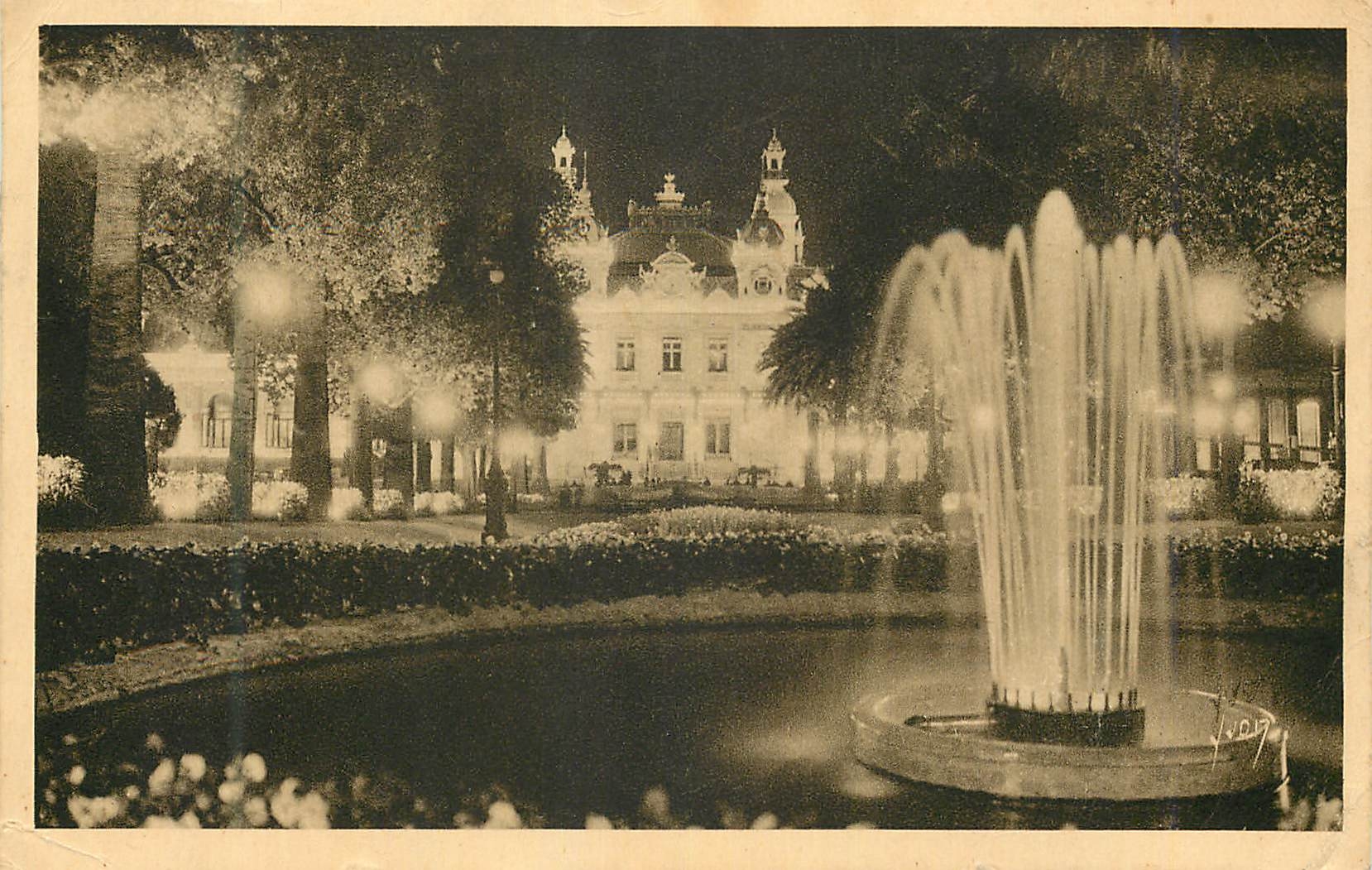 CPA MONTE CARLO le Casino et les Jardins vus la nuit