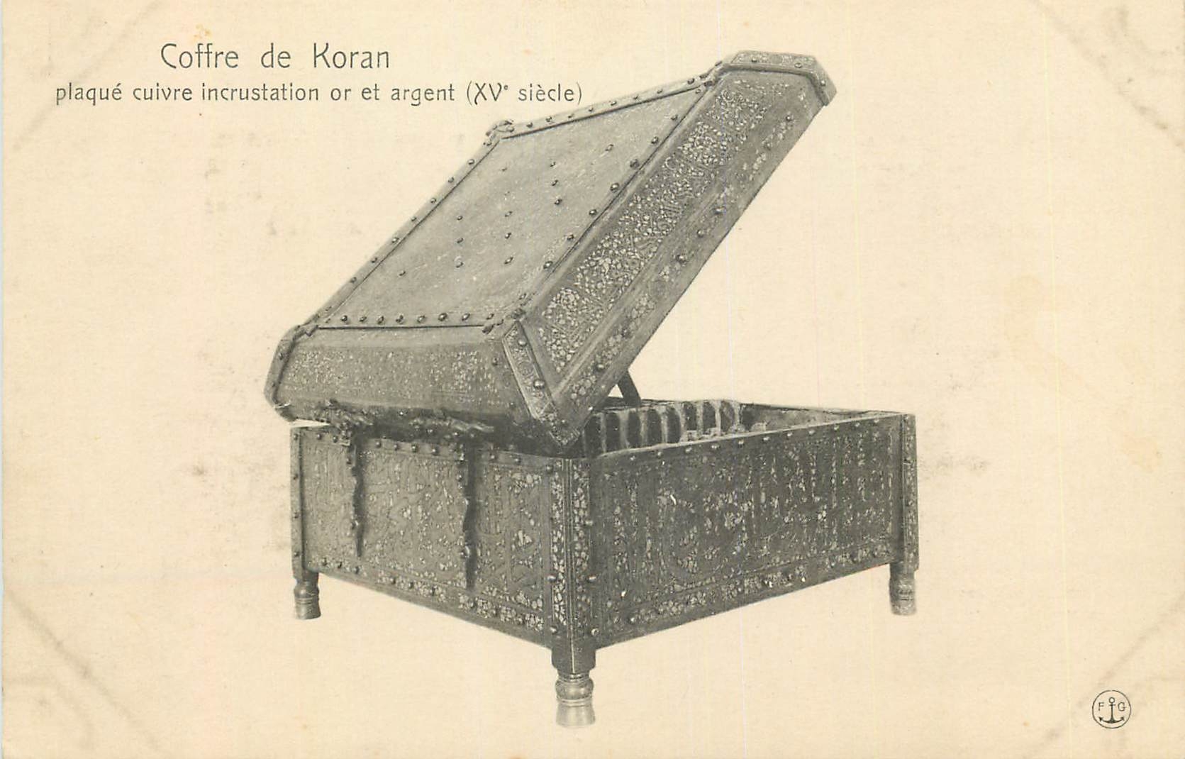CPA Coffre de Koran plaque cuivre incrustation or et argent x siecle