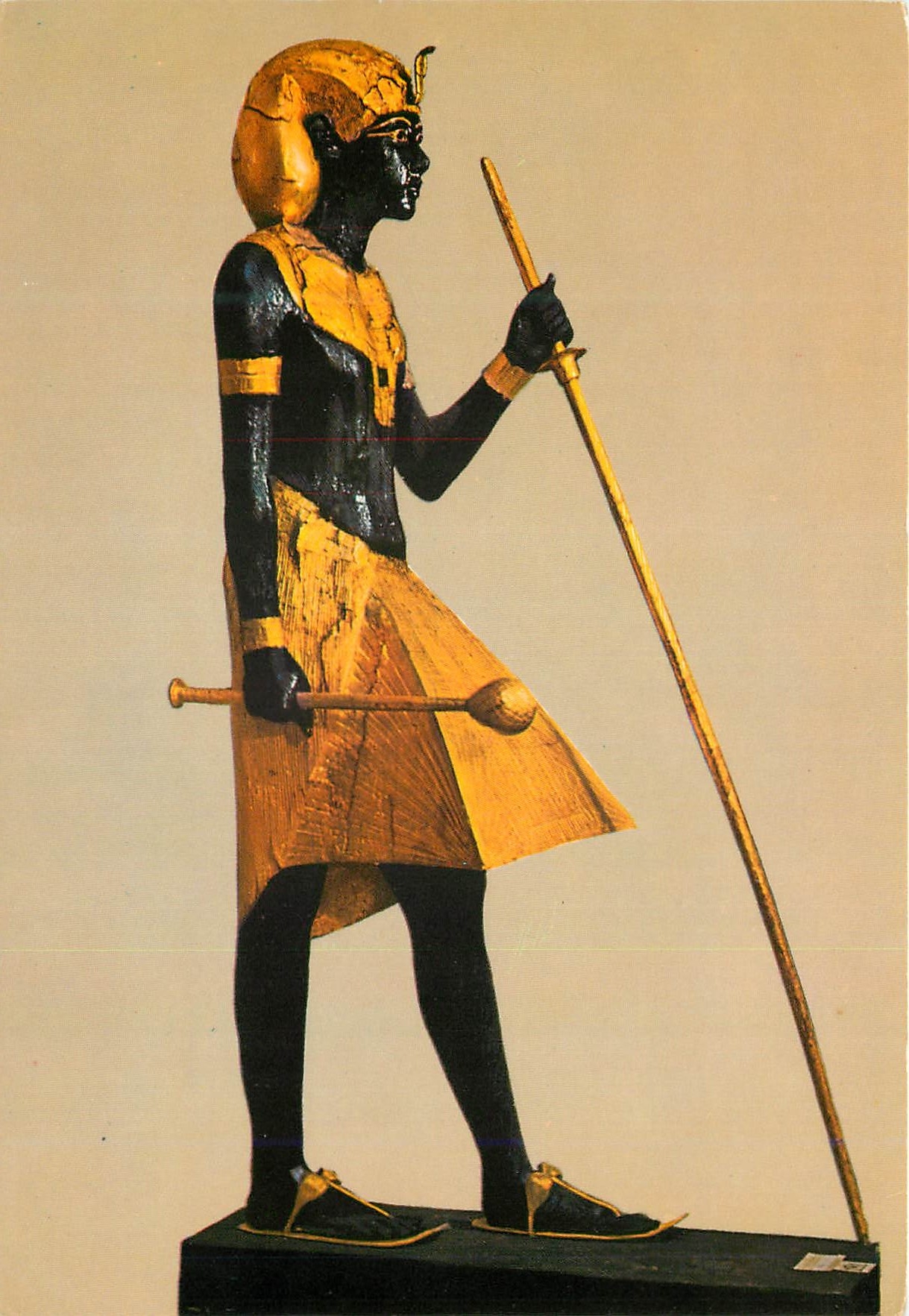 CPM The Egyptian Museum Tutankhamens Treasures Life size gilded wooden statue of Tutankhamen