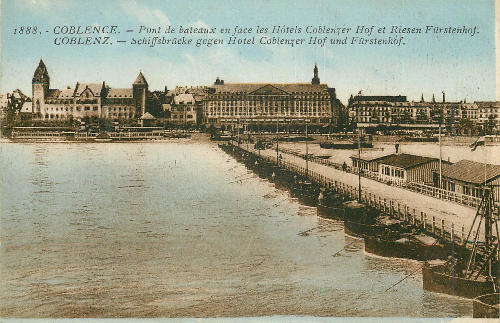 CPA Coblence Pont de beteaux en face les Hotels Coblenzer Hof et Riesen Fuhrstenhof