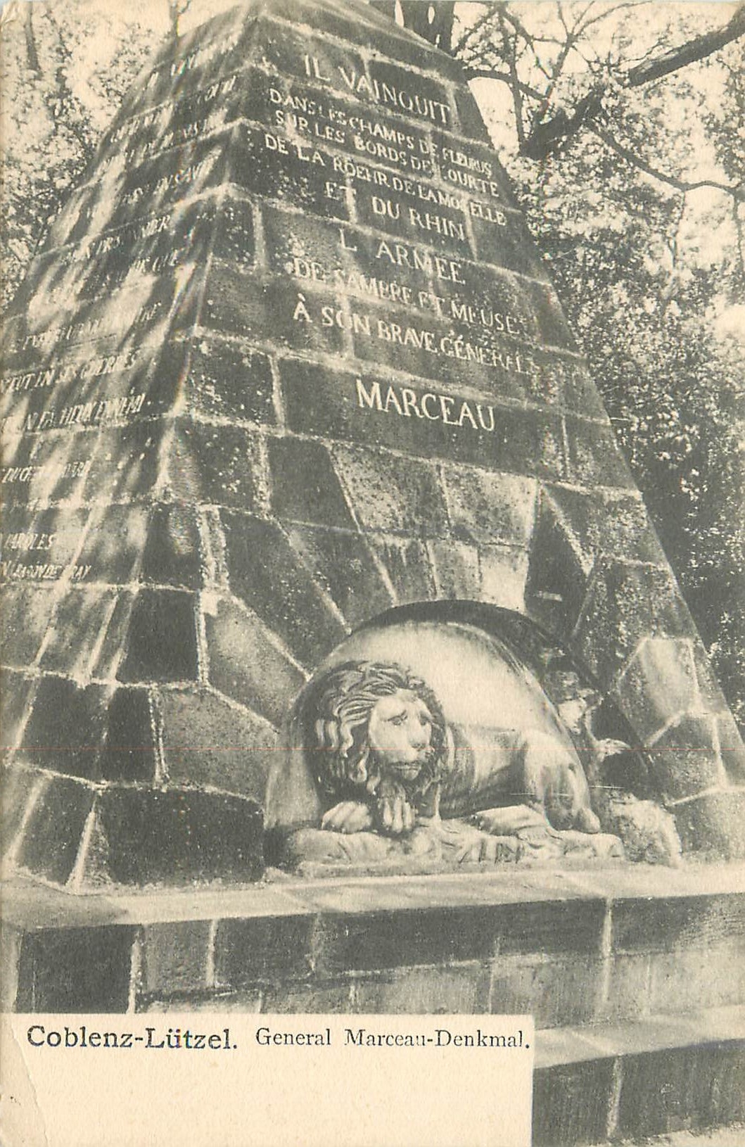 CPA Coblenz Lutzel General Marceau Denkmal Lion
