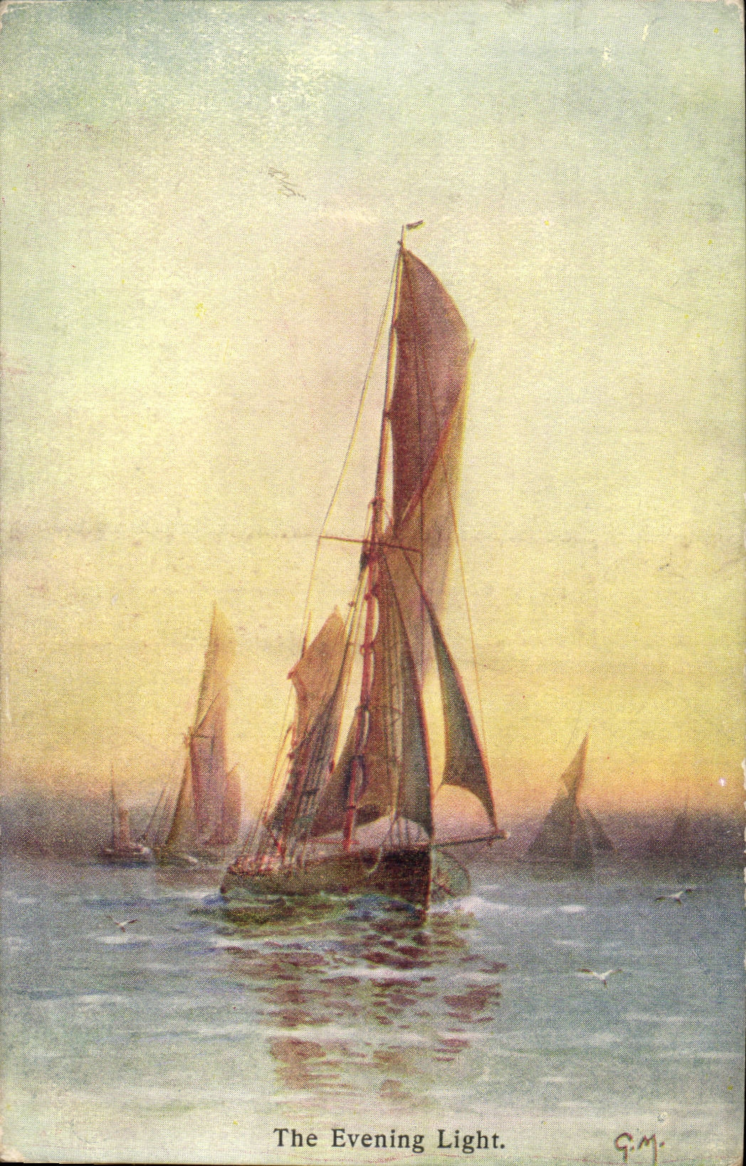 CPA Fantasy Landscape boat The Evening light