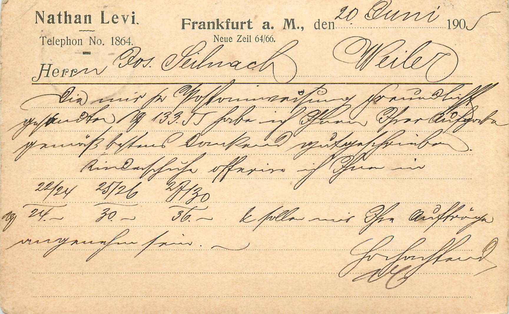 Entier Postal Nathan Levi Frankfurt a M Frankfurt 1905