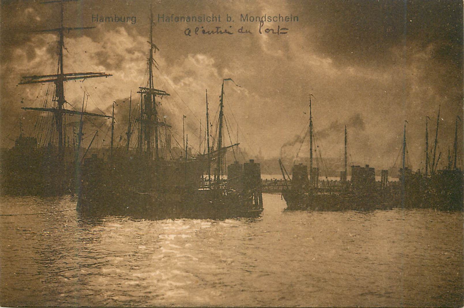 CPA Hamburg Nafenansicht b Mondschein Bateaux