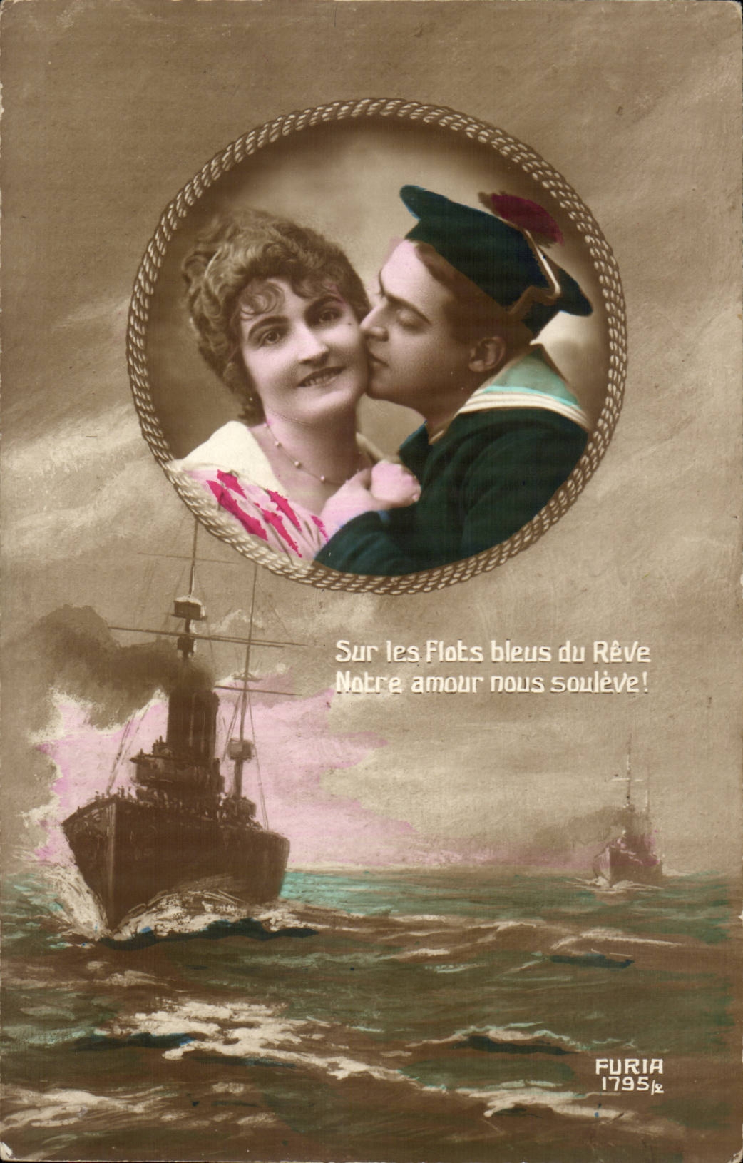 CPA Fantasy On the blue floods of the dream our love raises us Marin Militaria Woman