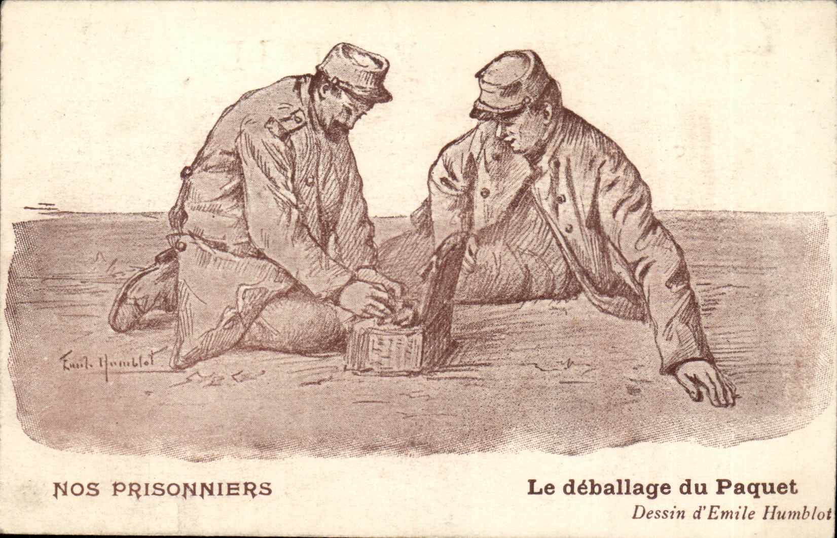 CPA Militaria Fantasy Our prisoners unpacking of the package Emile Humblot