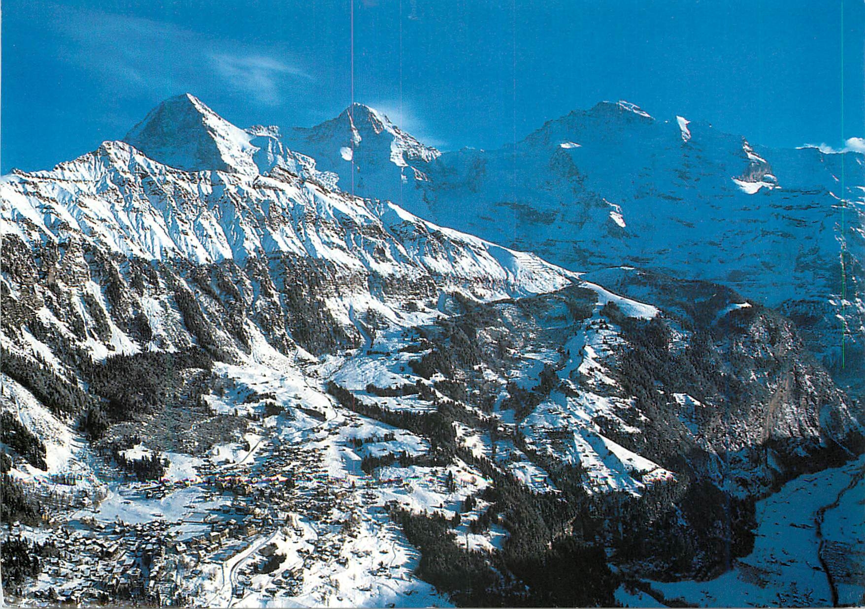 CPA Wengen Bo Sonnenterrasse Alpiner Wintersportplatz Eiger Monch und Jungfrau