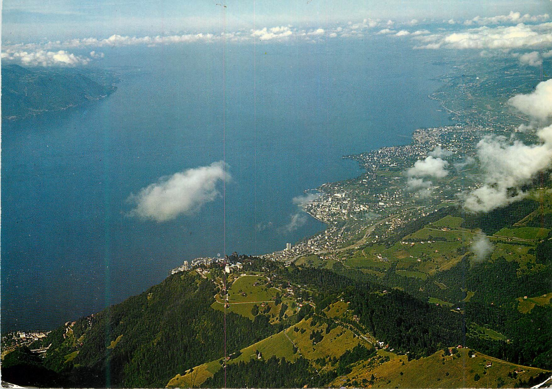 CPA les Rochers de Naye vue depuis le sommet sur Caux Montreux Vevey et le Lac Leman Blick auf den Genfersee