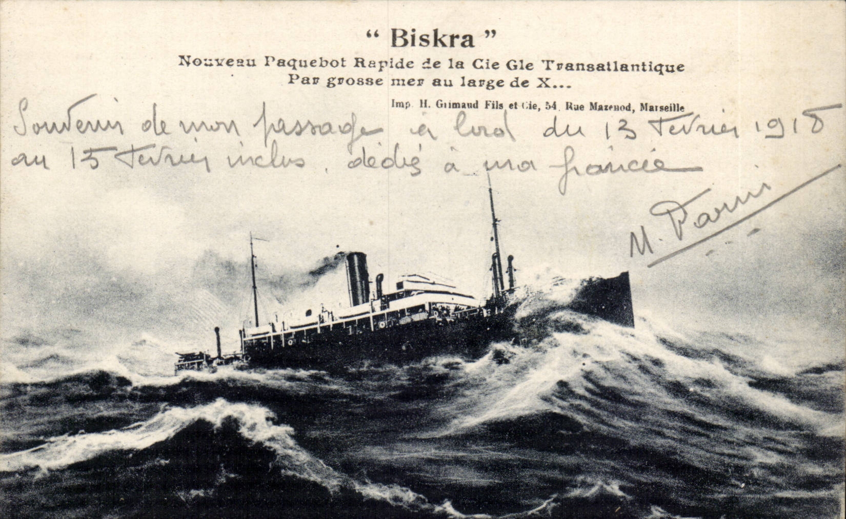 Dampfer schneller Dampfer-Noeauveau Dampfer der transatlantischen Co Gle durch schweres Meer mit ausgedehntem von X - CPR