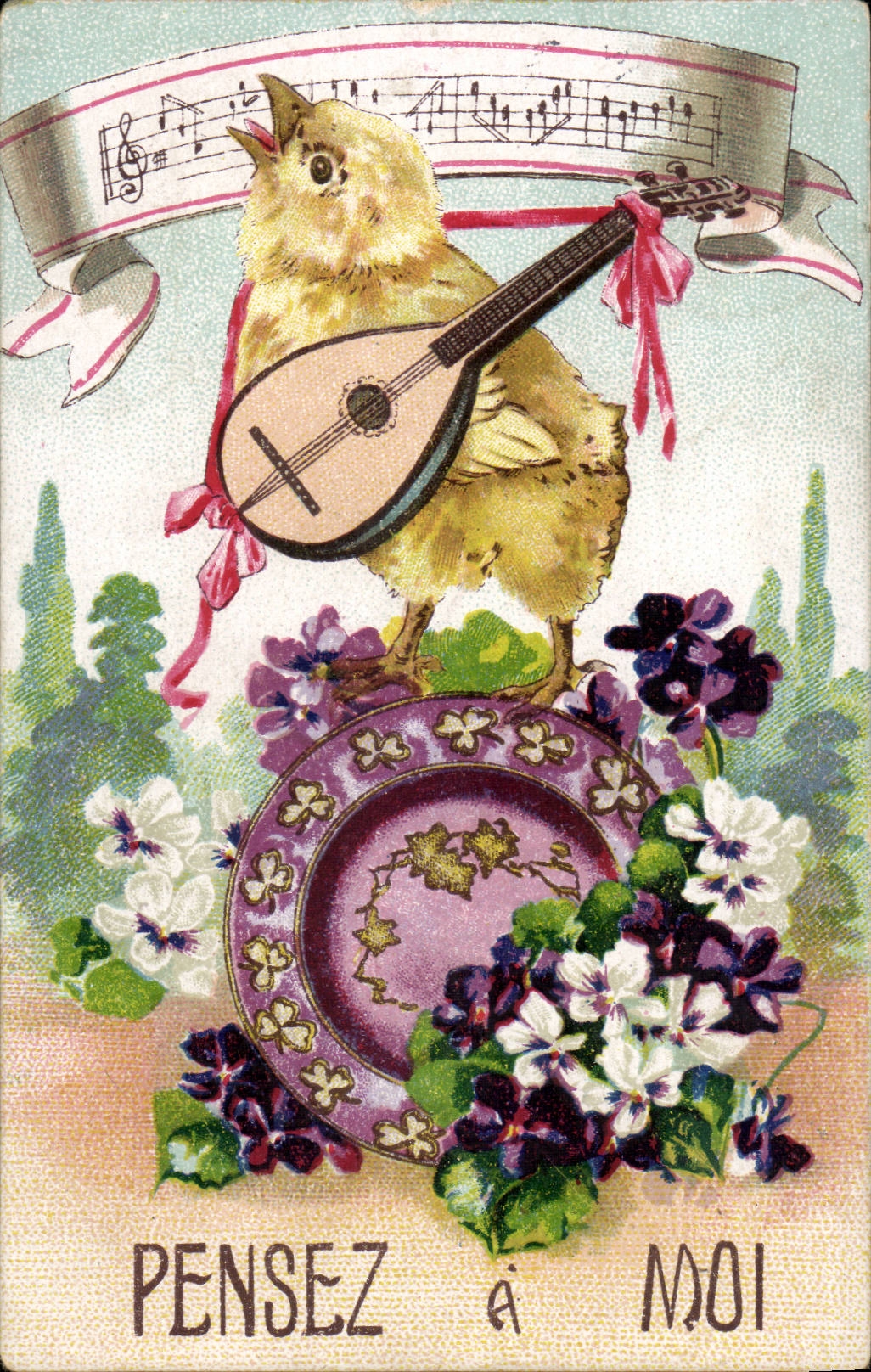 CPA Fantaisie Pensez a moi (poussin)