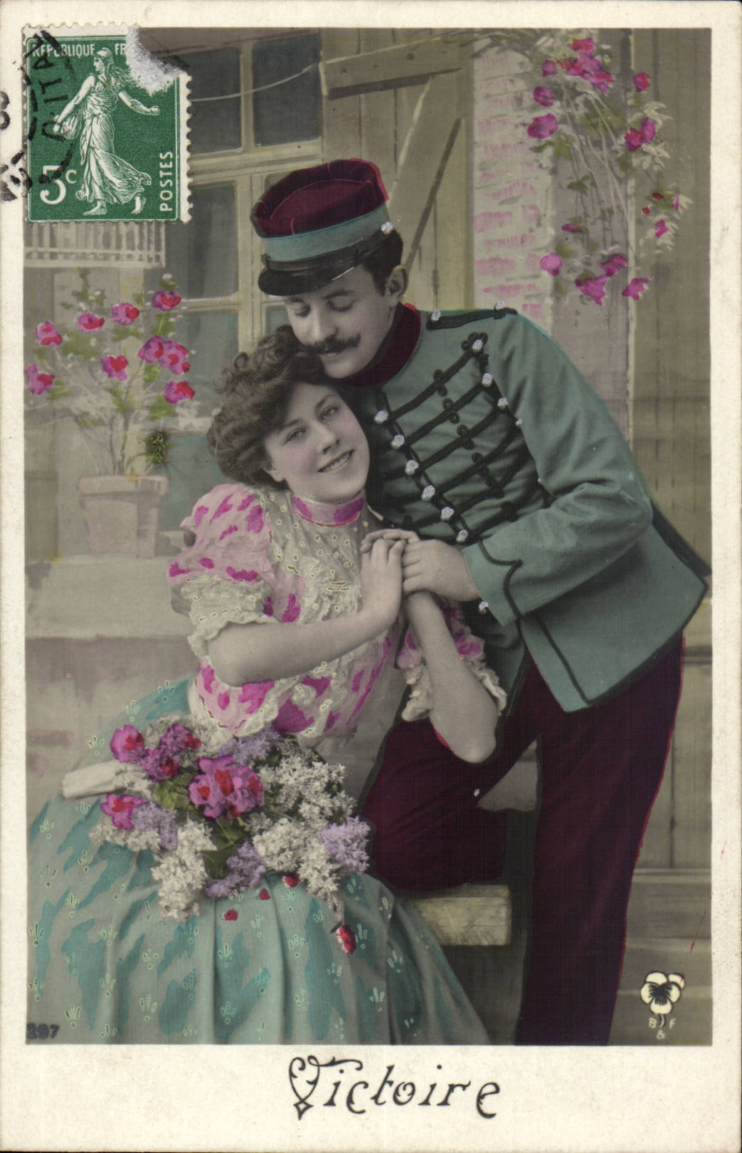Fantasy - Militaria - couple - Dame de France - Victoire - Marthe Varlet - soldat - CPA 