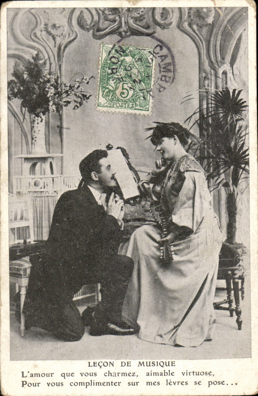 Fantaisie - Lecon de Musique - instrument - L'amour que vous charmer aimable virtuose - Marthe Varlet -CPA 