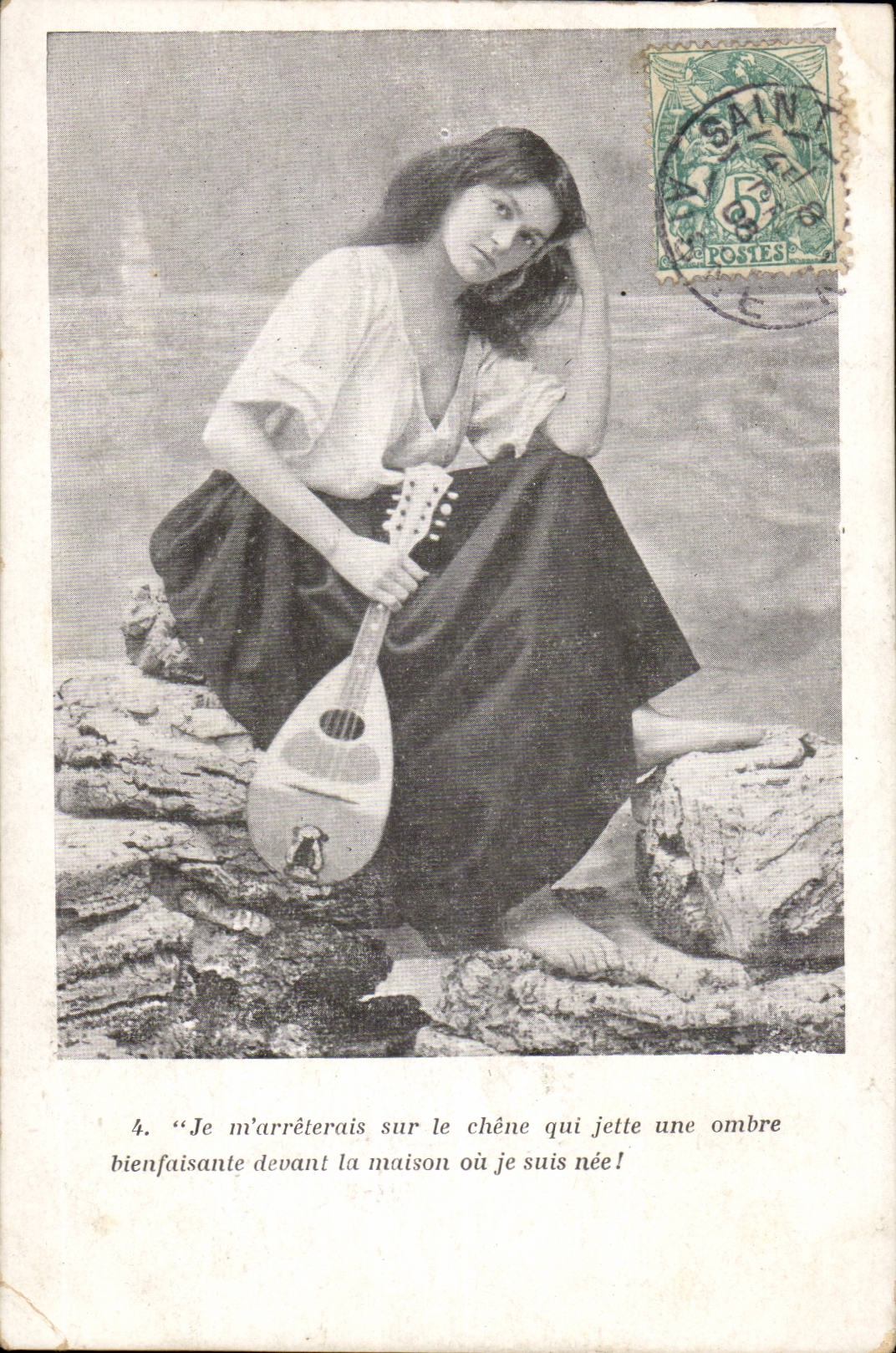 Fantaisie - Femme -mandoline - musique - bateau - Je m'arreterais sur le chene qui jette -Marthe Varlet - CPA 