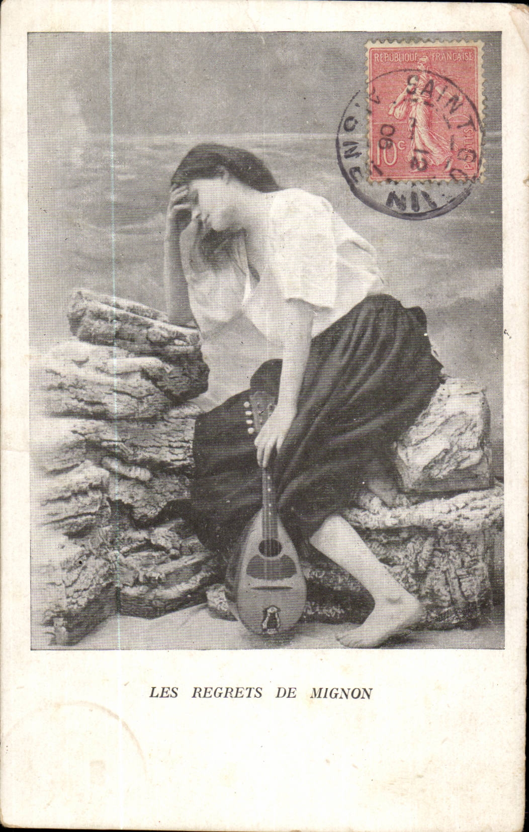 Fantasy - Woman - Mandoline - Music - instrument - Regrets of Nice - Marthe Varlet - CPA