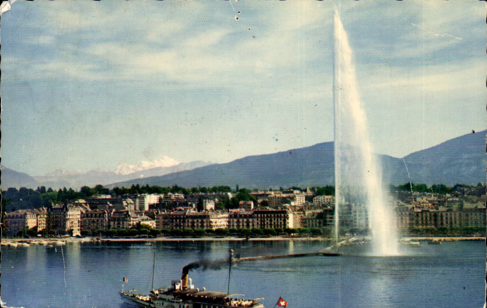 Swiss CPA Geneva the water jet and the Mount Blanc