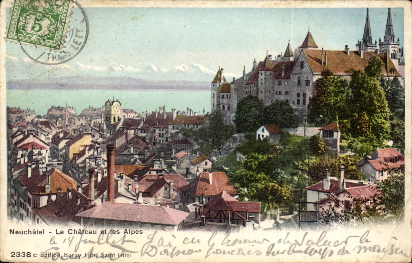 Swiss CPA Neuchâtel the castle and the Alps