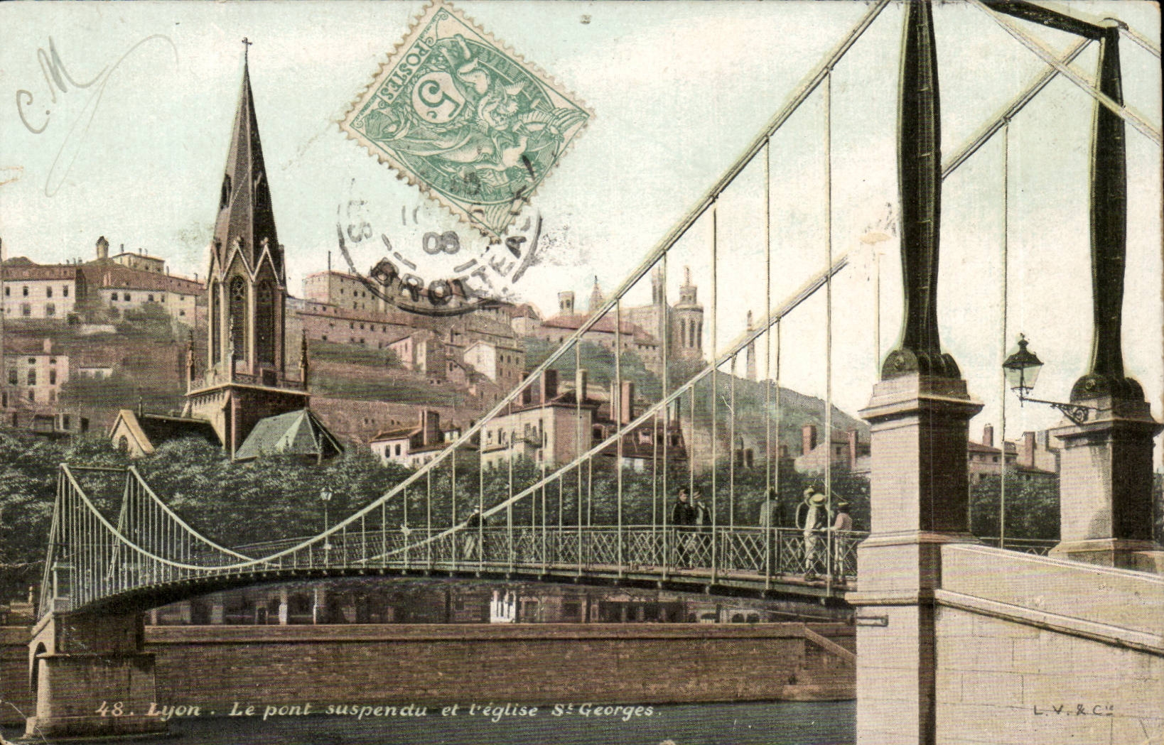 Lyon verschob es Brucke und die Kirche Str Georges CPA