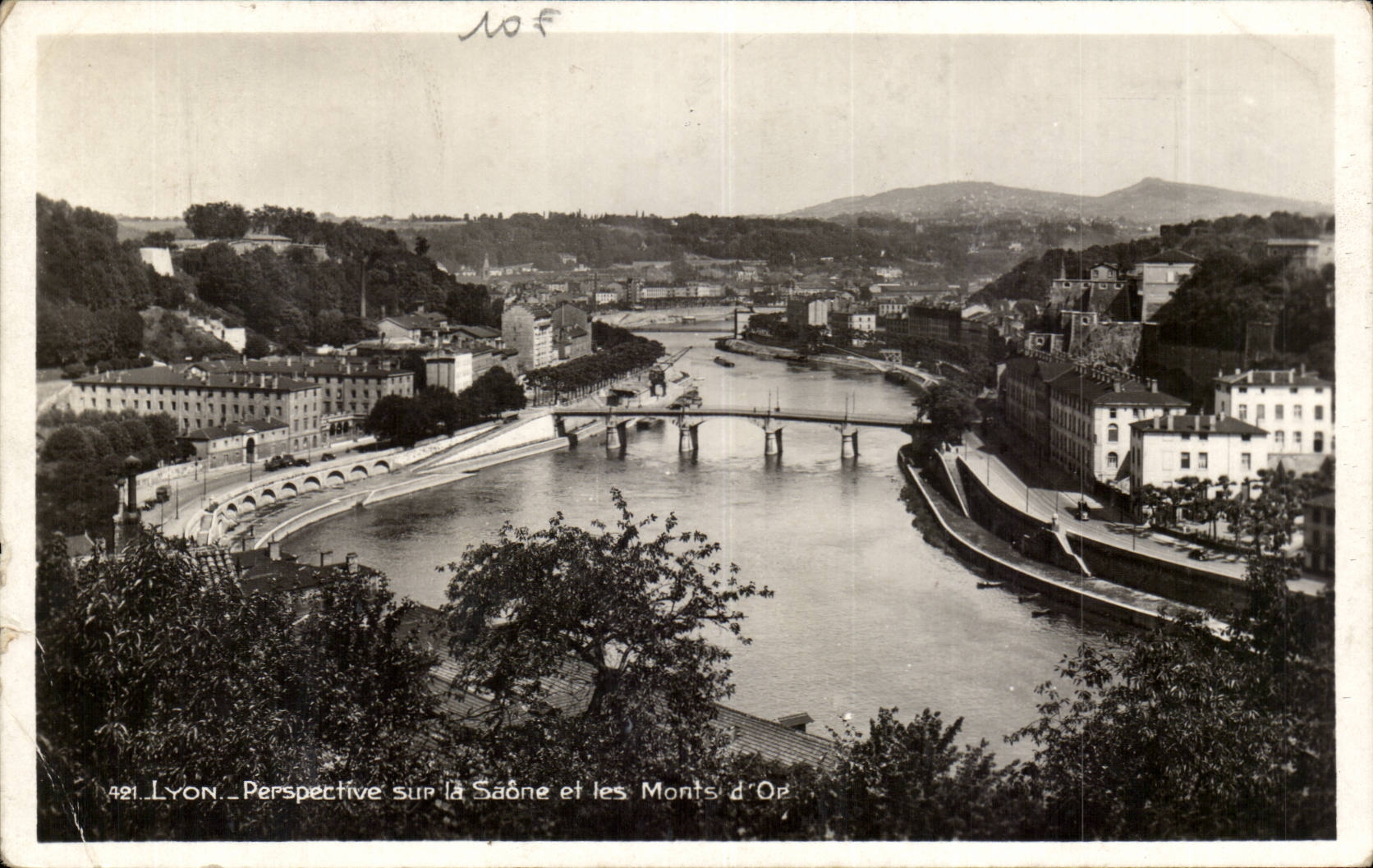 Lyon View on the Saone and the Mounts of Gold CPA
