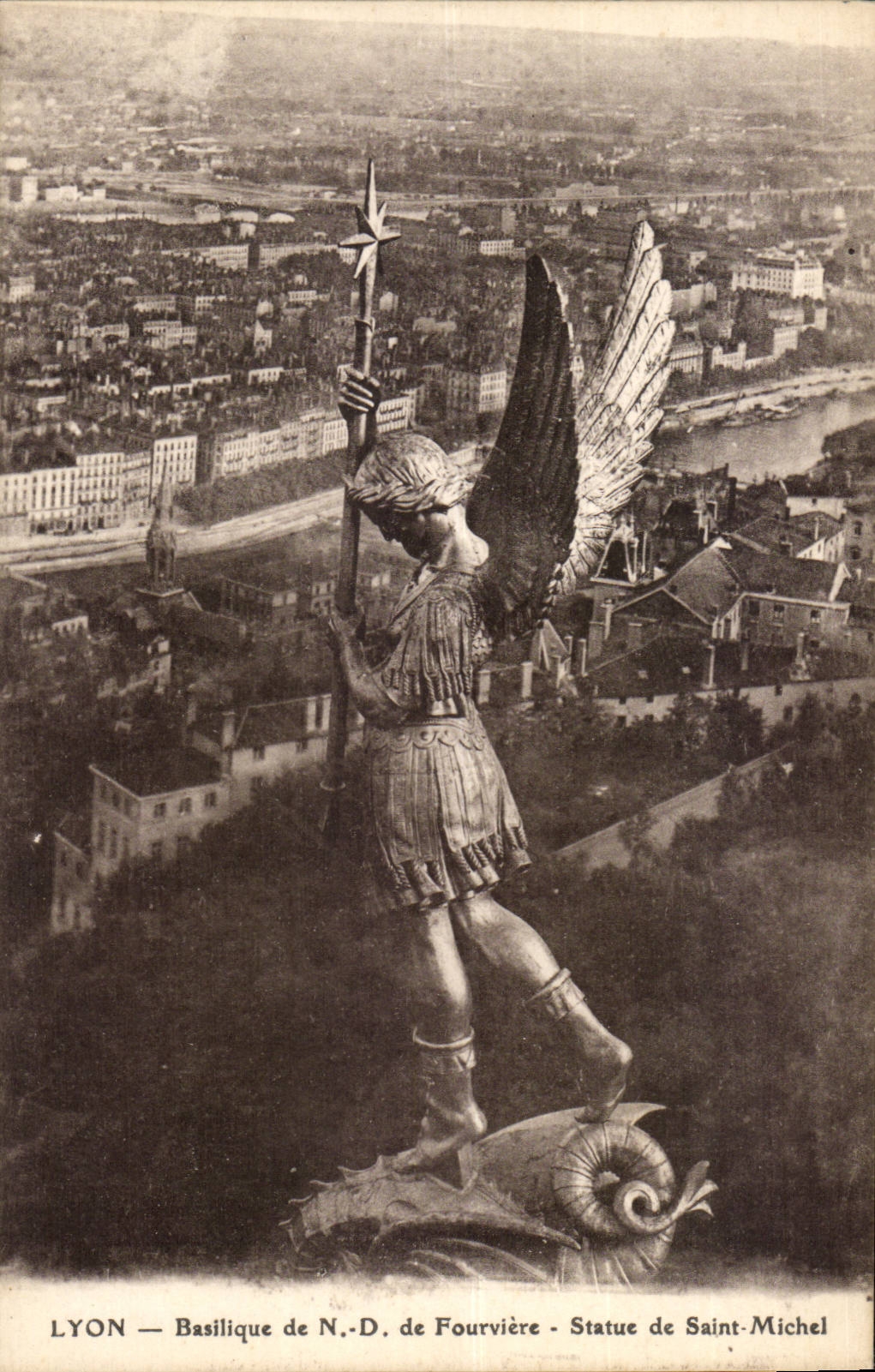 Lyon CPA Basilica of ND of Fourviere Statue of Michel Saint