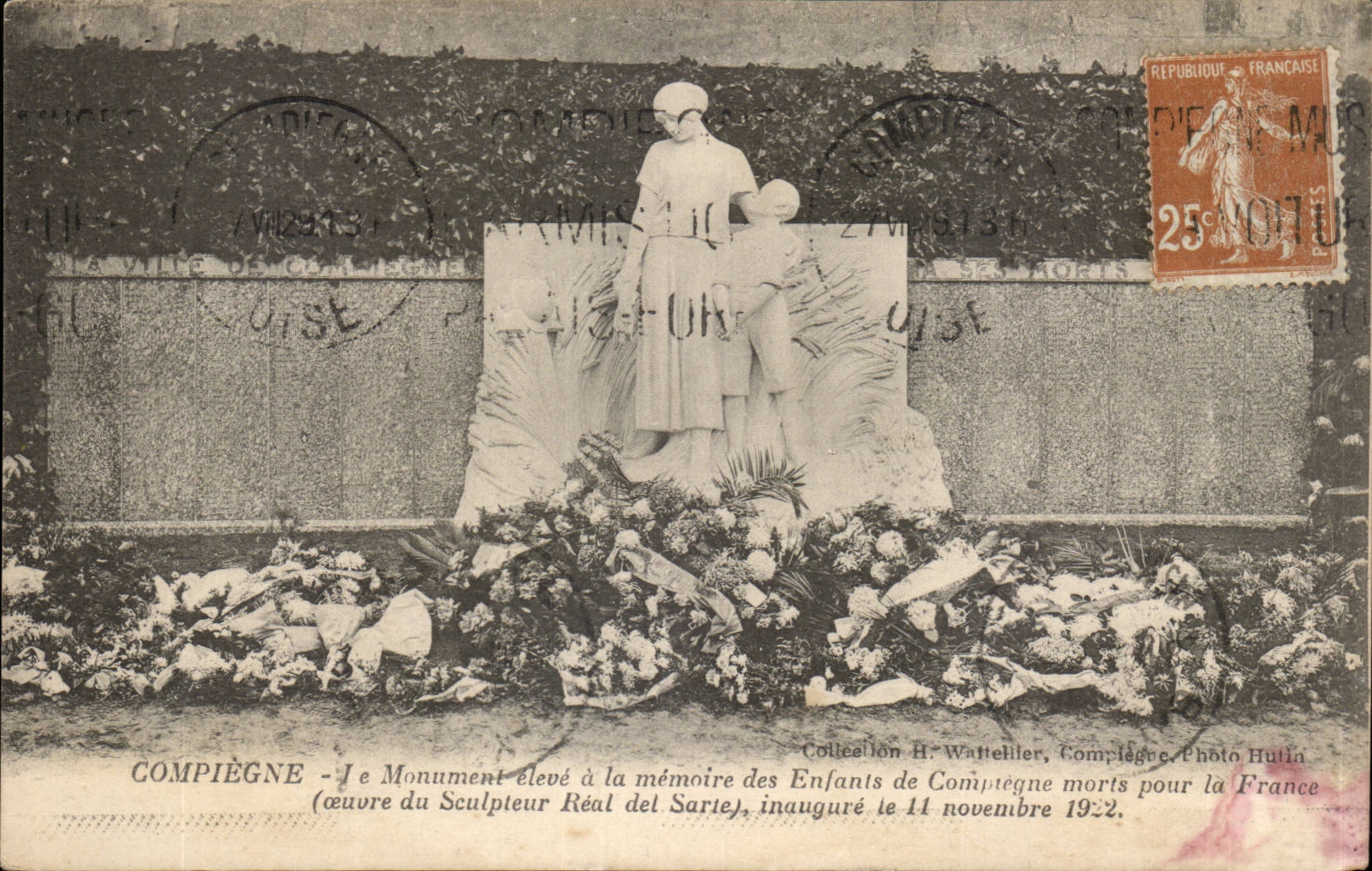 Compiegne CPA Dead children for France Monument sculptor Real de Sarte November 11th 1922