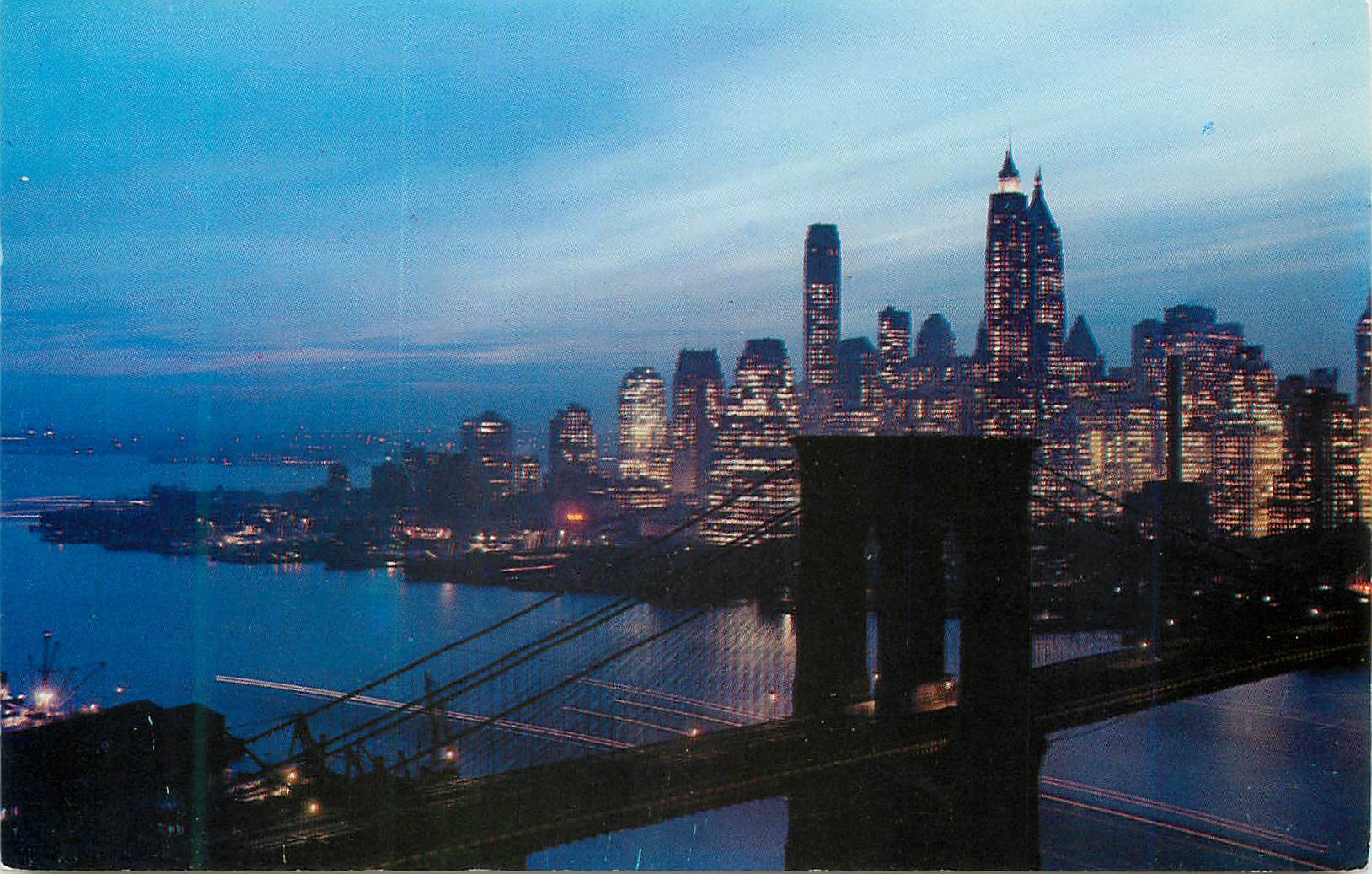 CPM Nightfall in Lower Manhattan with Brooklyn Bridges New York City