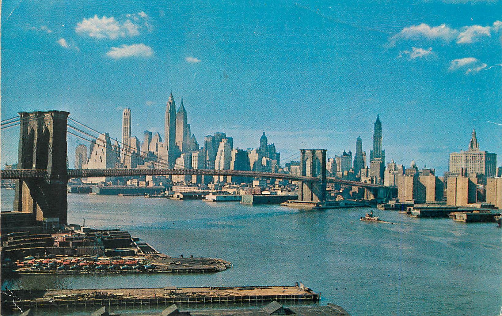 CPM Lower Manhattan Skyline Showing Brooklyn Bridge New York City