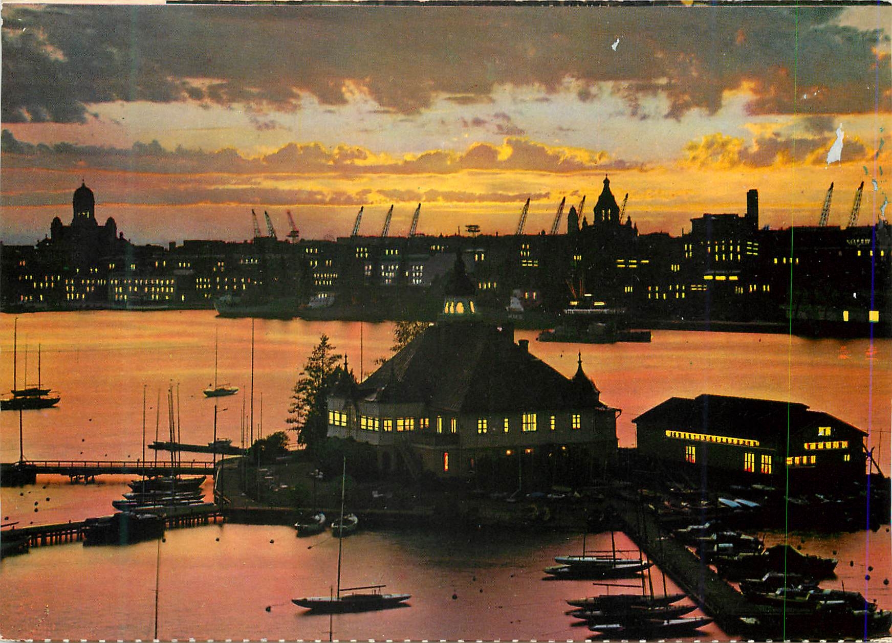 CPM Helsinki Helsingfors The South Harbour by Night Bateaux