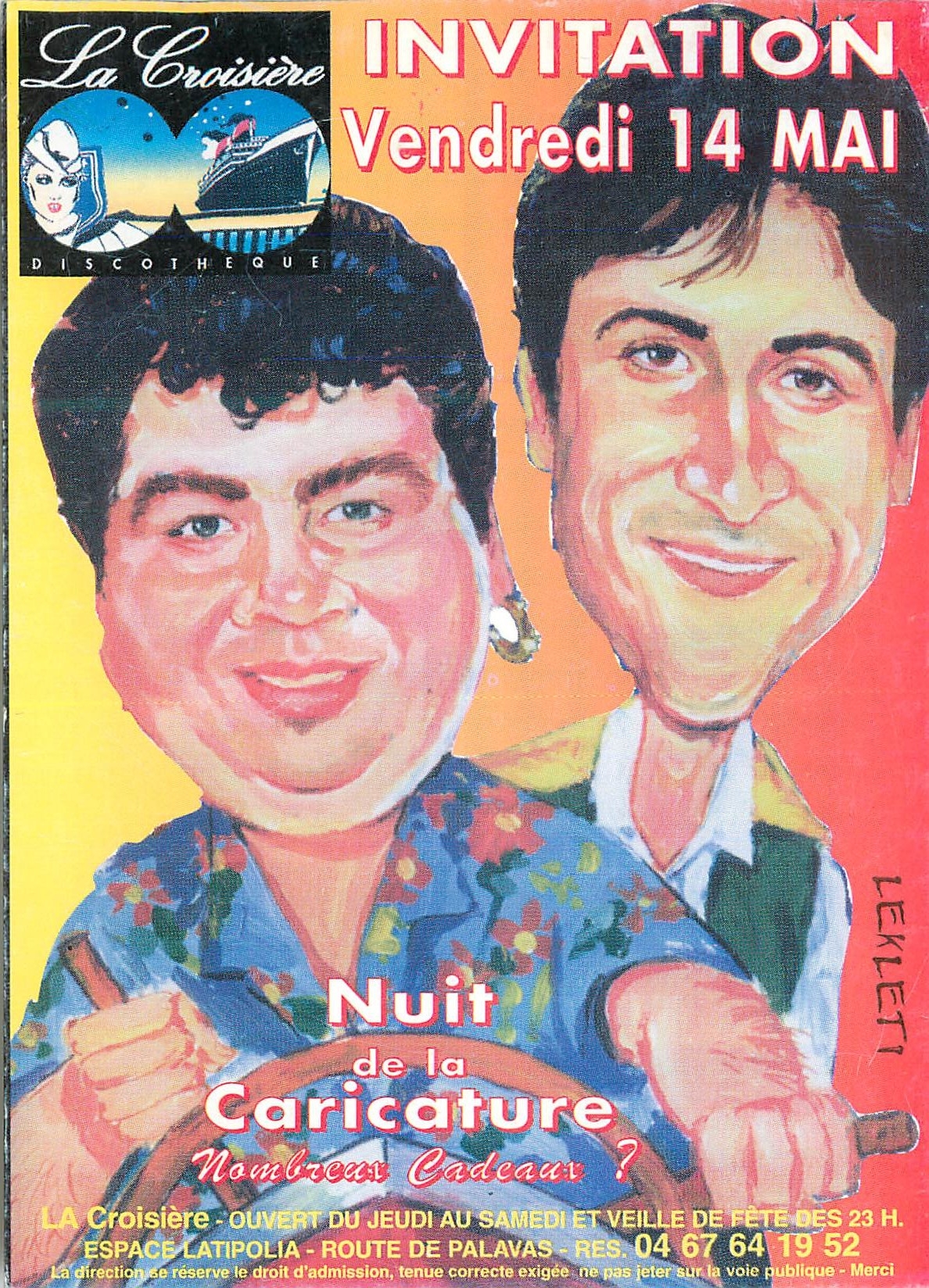 CPM la croisiere invitaion vendredi 14 mai Nuit de la caricature La Croisiere Espace Latipolia Route de Palavas Discothe