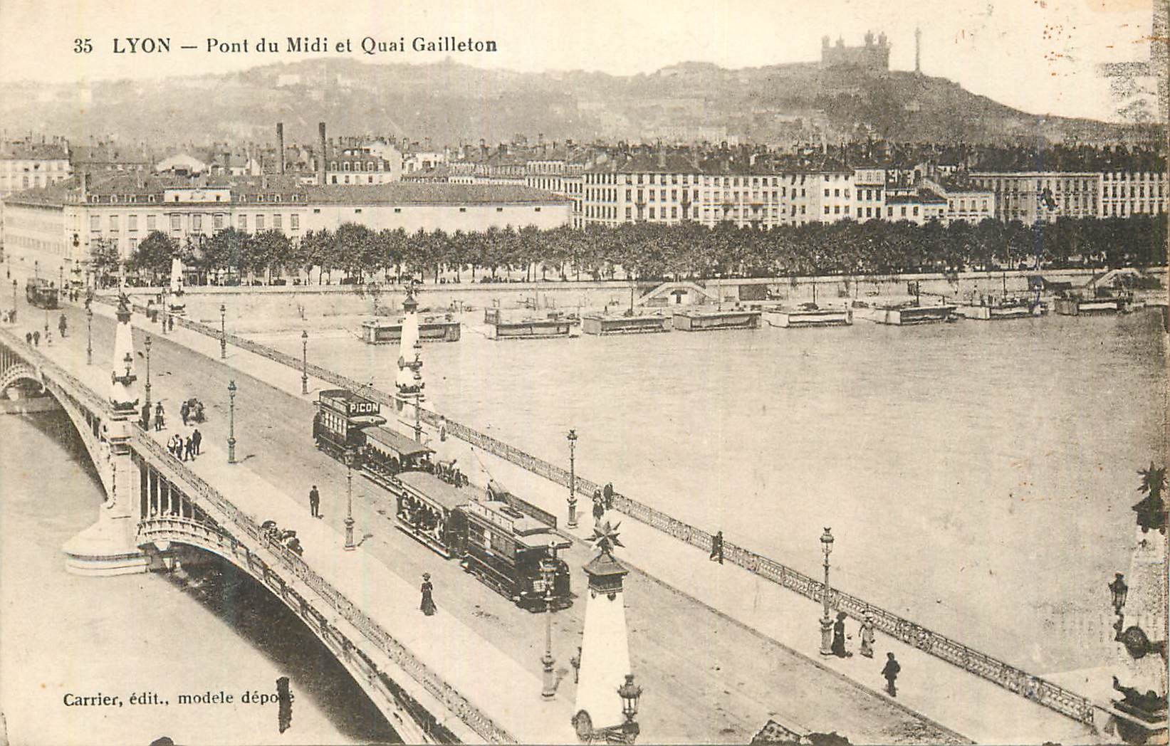 CPA Lyon pont du midi et quai gailleton Tramway