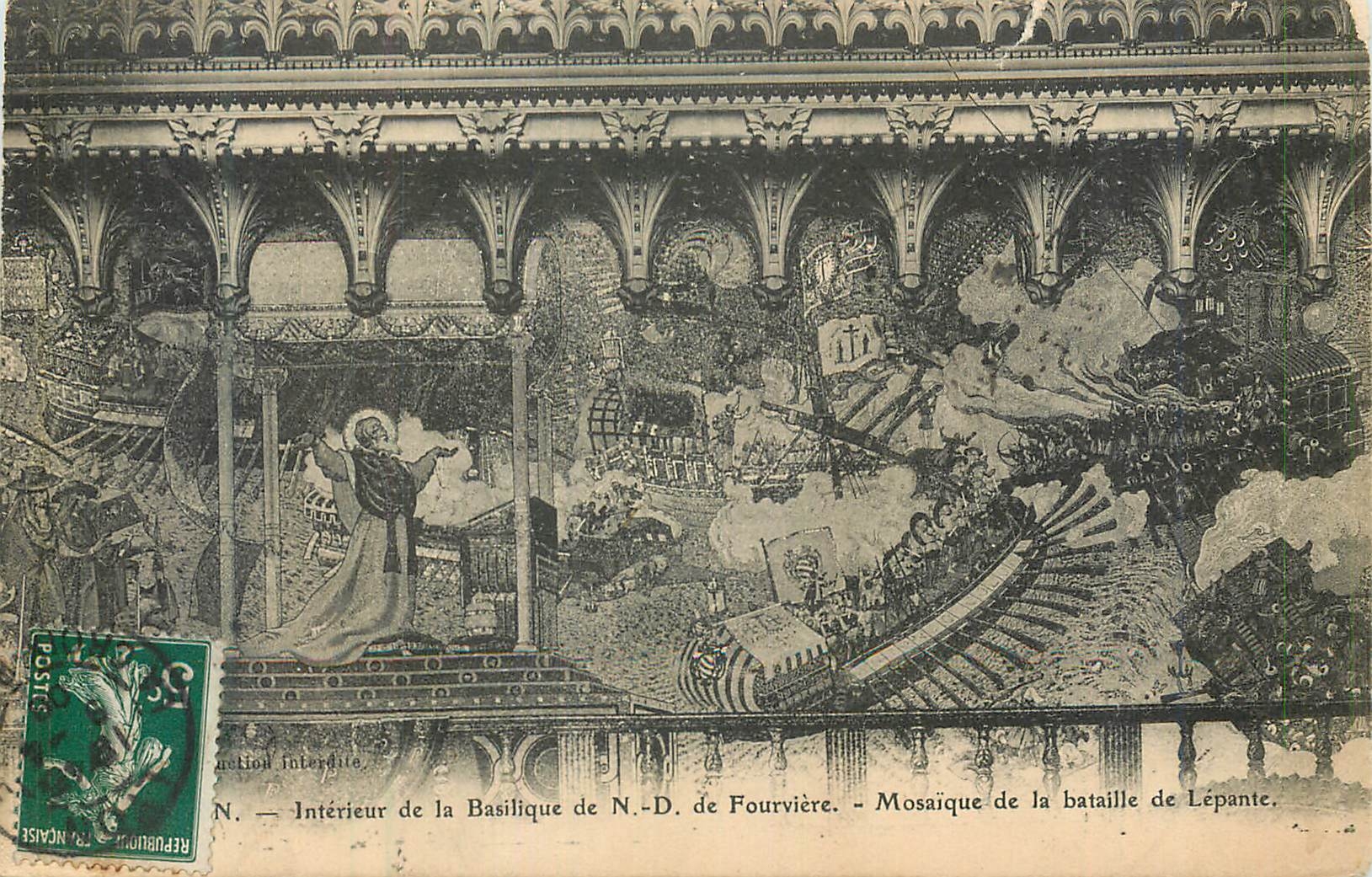 CPA Lyon inteirue de la basilique de N D de fourviere mosaique de la bataille de lepante