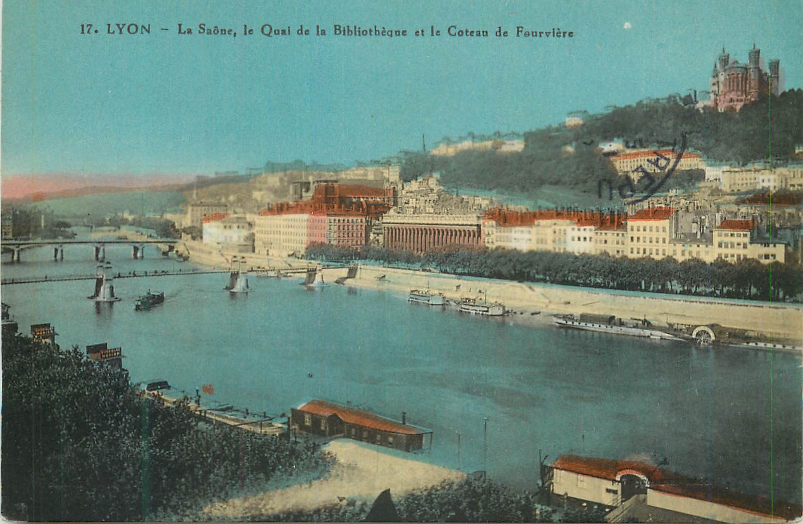 CPA Lyon la saone le qnal de la bibliotheque et coteau de fourviere