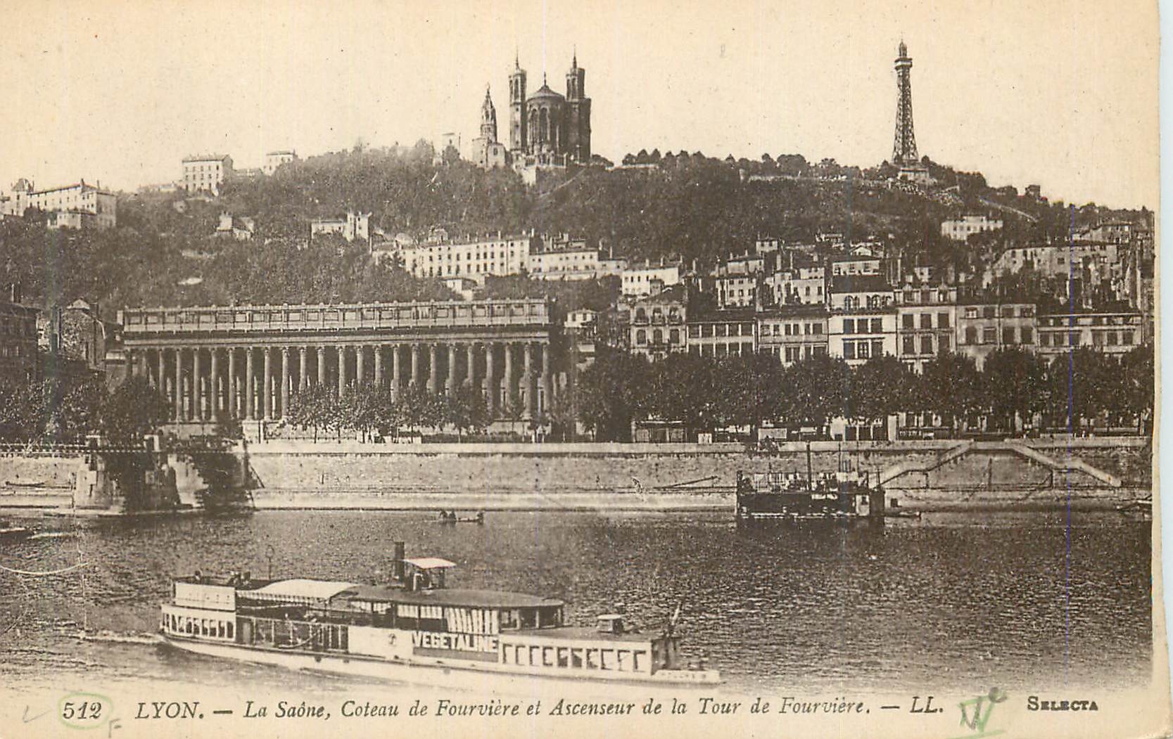 CPA Lyon La Saone Coteau de Fourviere et Ascenseur de la Tour de Fourviere Bateau Vegetaline