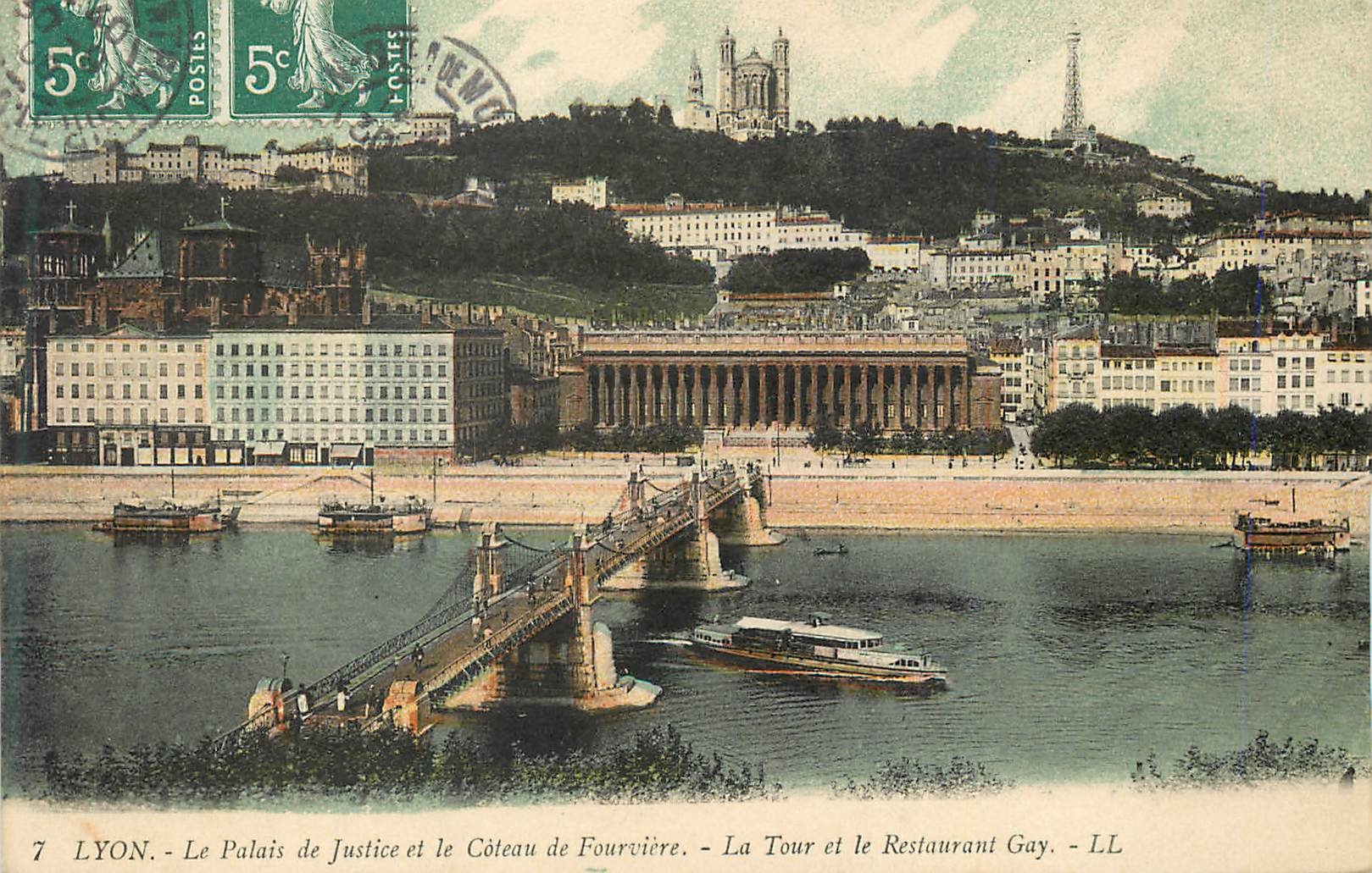 CPA Lyon Le Palais de Justice et le Coteau de Fourviere La TOur et le Restaurant Gay 