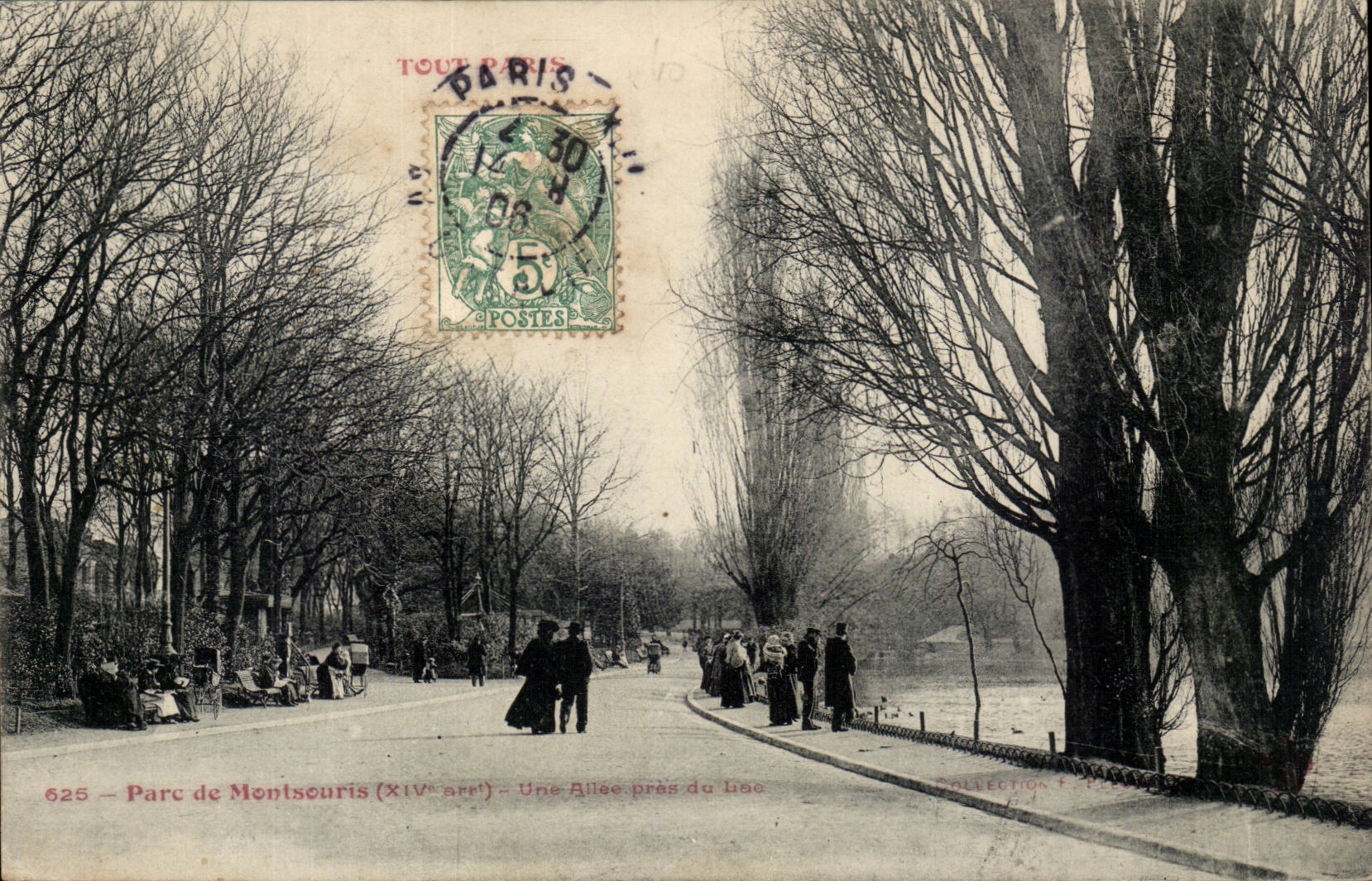 Paris (14) - the Montsouris- Park Allee pre of the Lake-Woman-Child-CPA