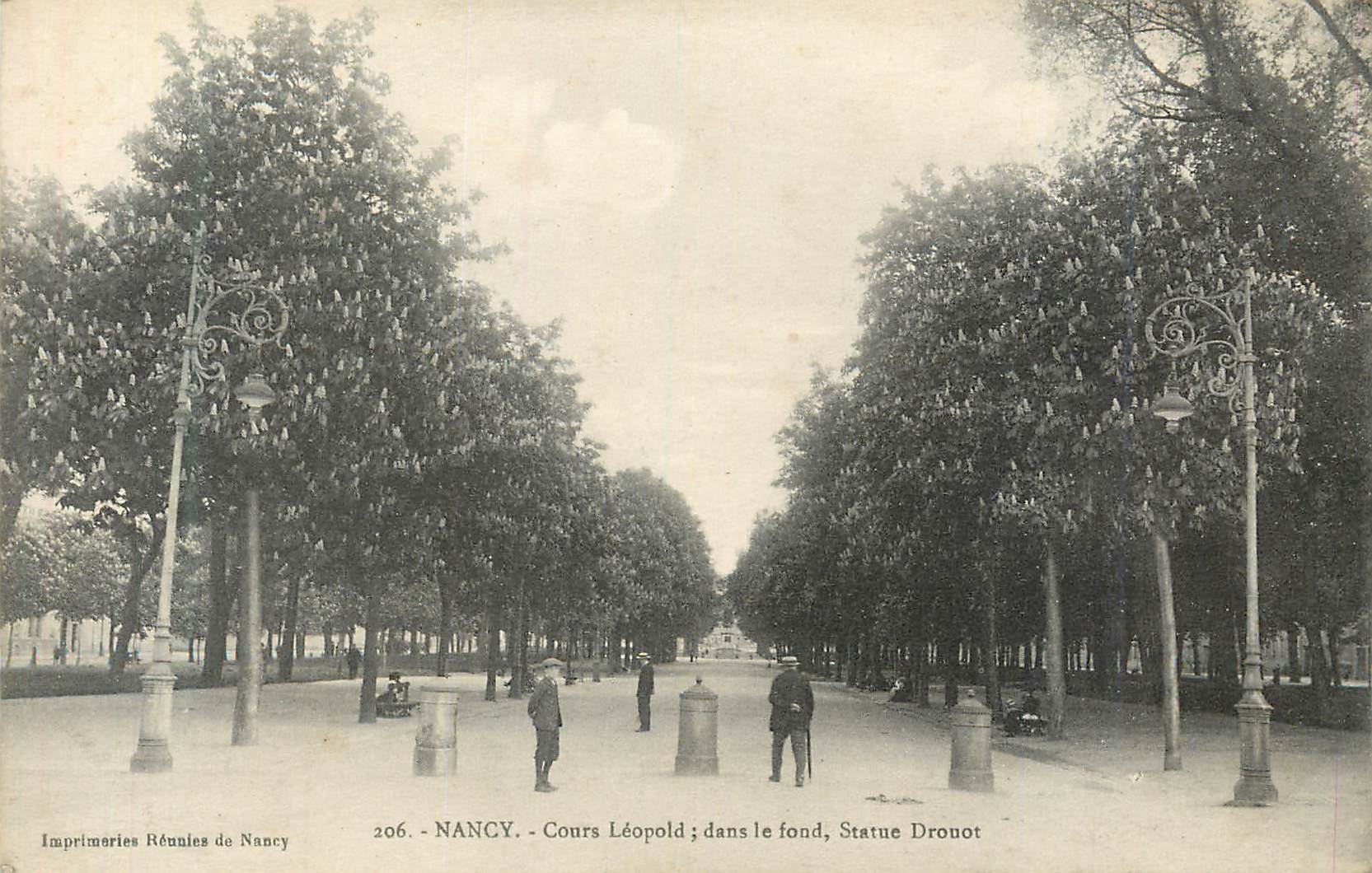 CPA Nancy Cours Leopold dans le fond Statue Drouot 
