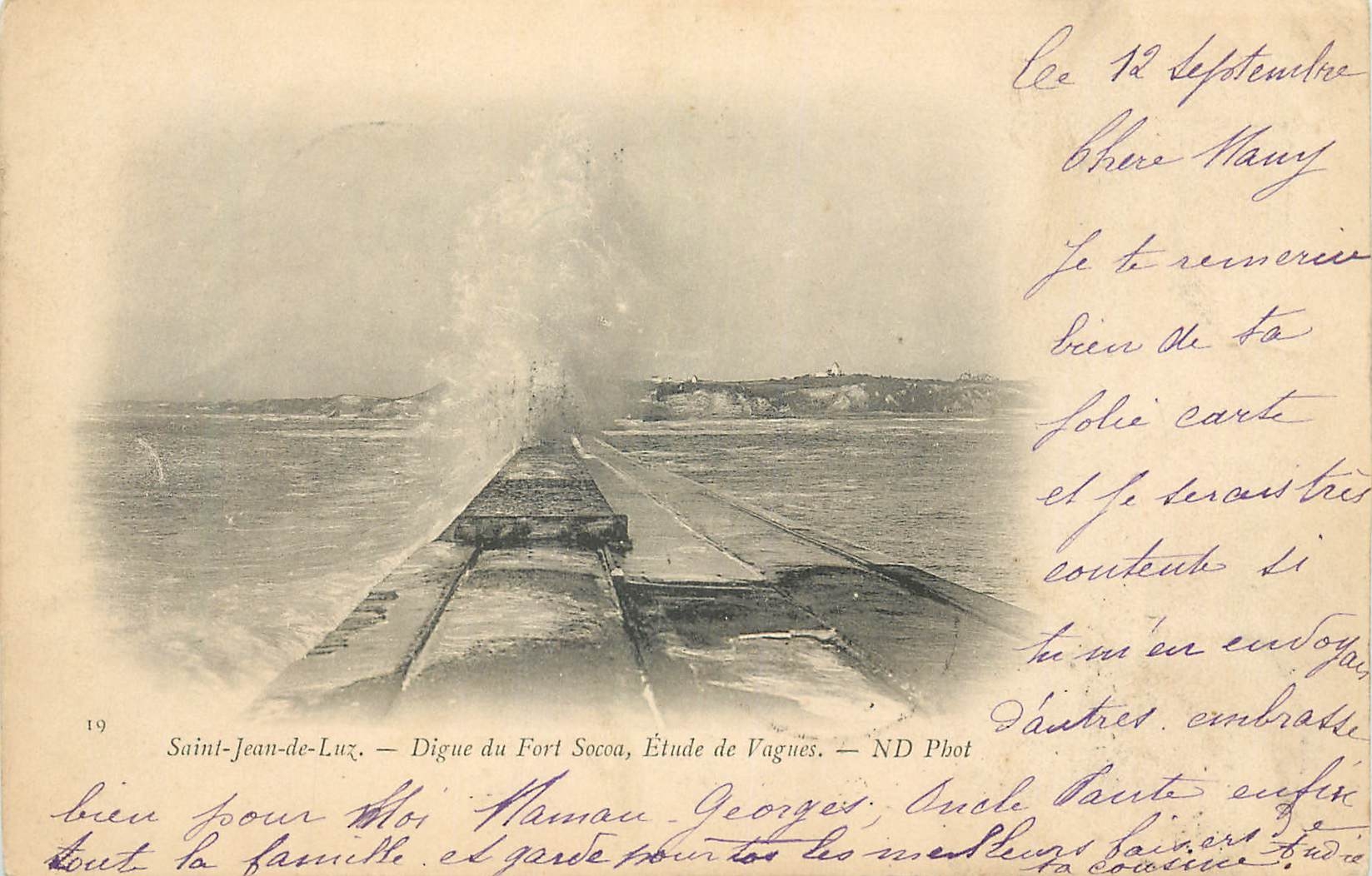 CPA Saint Jean de Luz Digue du Fort Socoa Etude de Vagues (carte 1900)