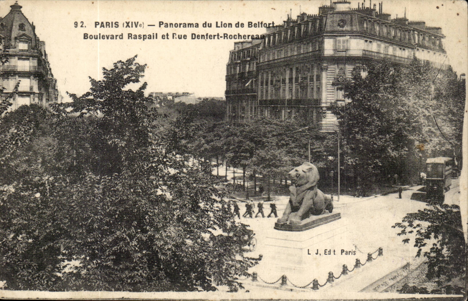 Paris 14 - The Lion of Belfort - Boulevard Raspail and Rue Denfert Rochereau - CPA