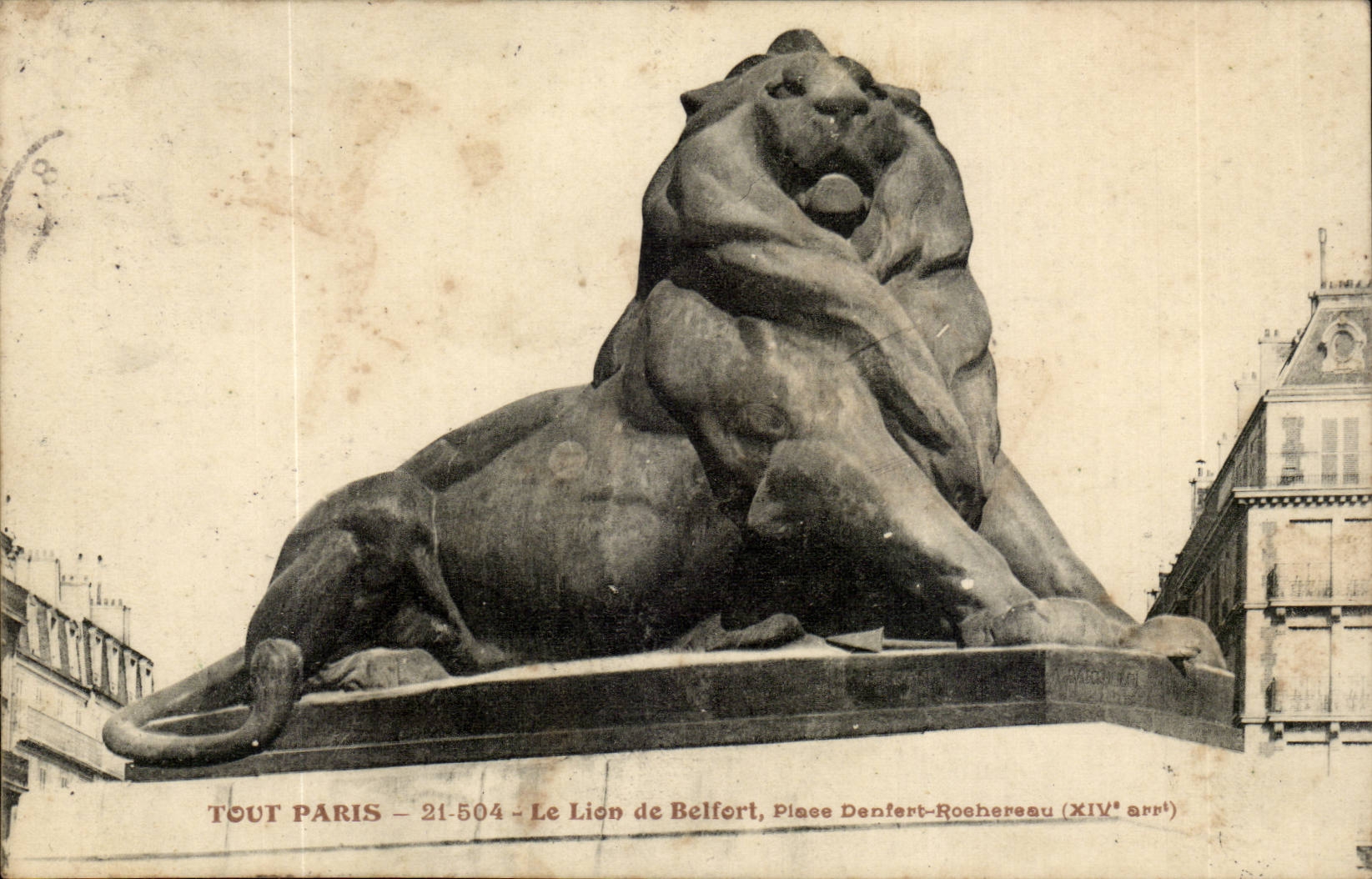 Paris - 14 - the Lion of Belfort - Boulevard Raspail and Rue Denfert Rochereau - CPA